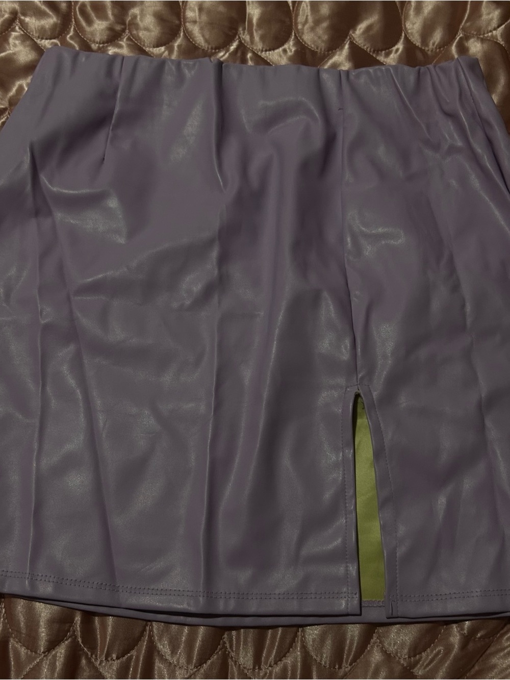 Timing Purple Faux Leather Mini Skirt with Front Slit